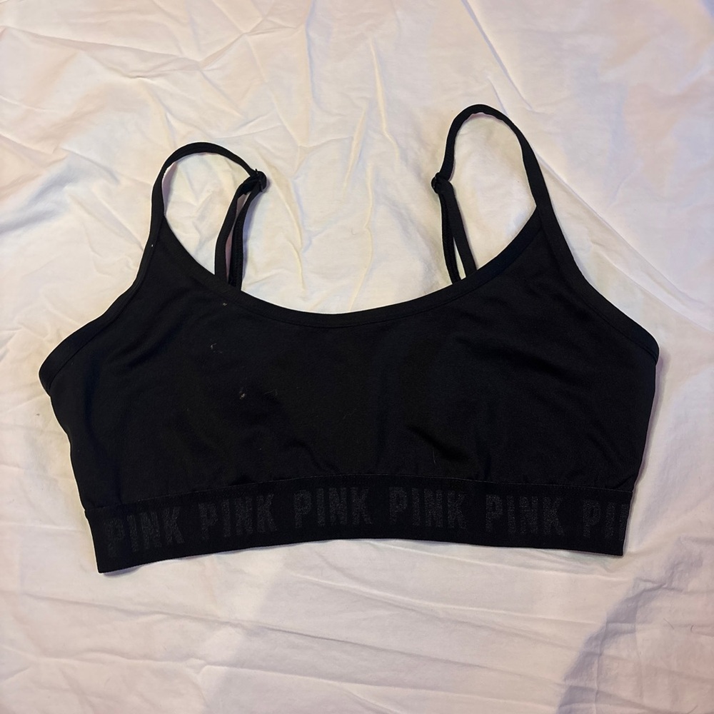 Victoria's Secret Black Sports Bra with Pink Logo Band